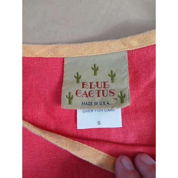 Blue Cactus Linen Dress Womens S Coral Knee Length Lagenlook USA Long Beach - Picture 3 of 7
